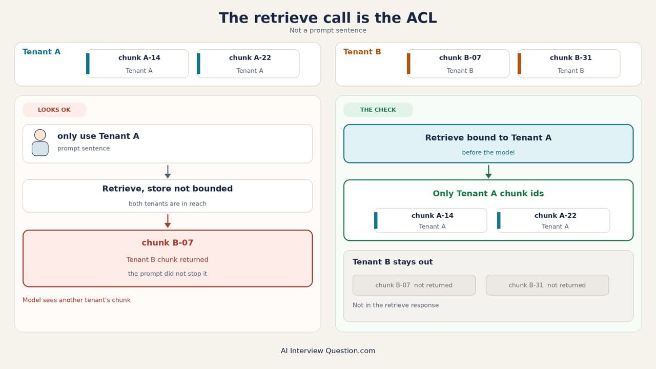 Multi-tenant RAG isolation: the retrieve call is the ACL