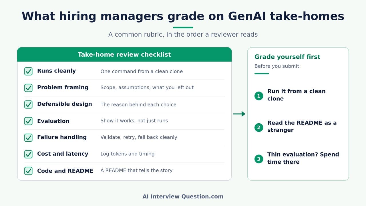 What hiring managers grade on GenAI take-homes in 2026